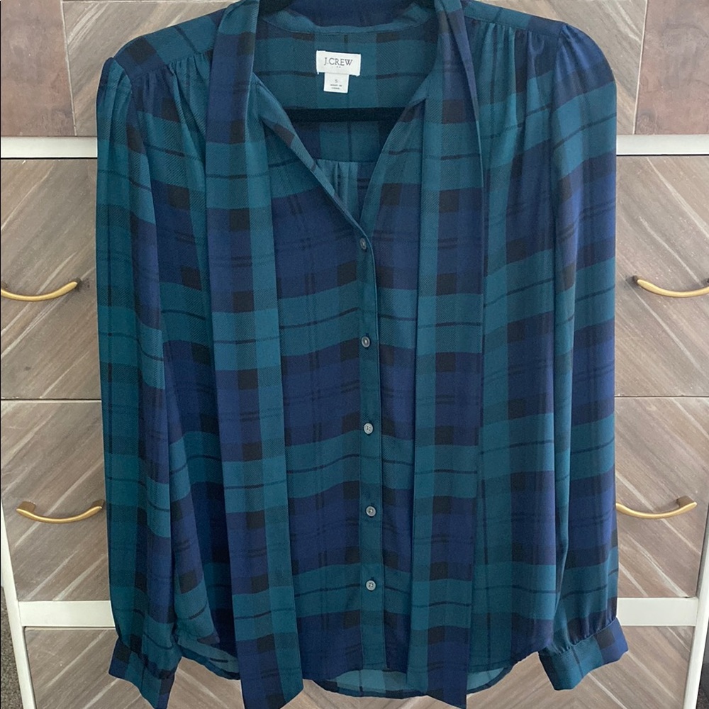 J. Crew Blue and Green Plaid Blouse
